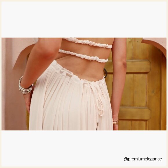 Summer Boho Backless Maxi Dress Halter Tie Waist Ruffle Hem Rayon Cotton - Picture 7 of 7